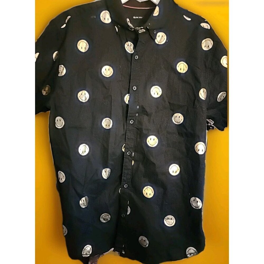 Smiley Face Drill Clothing Co. Button Up XL Cotton‎ Slim Fit Excellent A97